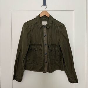 Anthropologie Hei Hei Crop Jacket Womens Sz S Army Green Button Up Lightweight